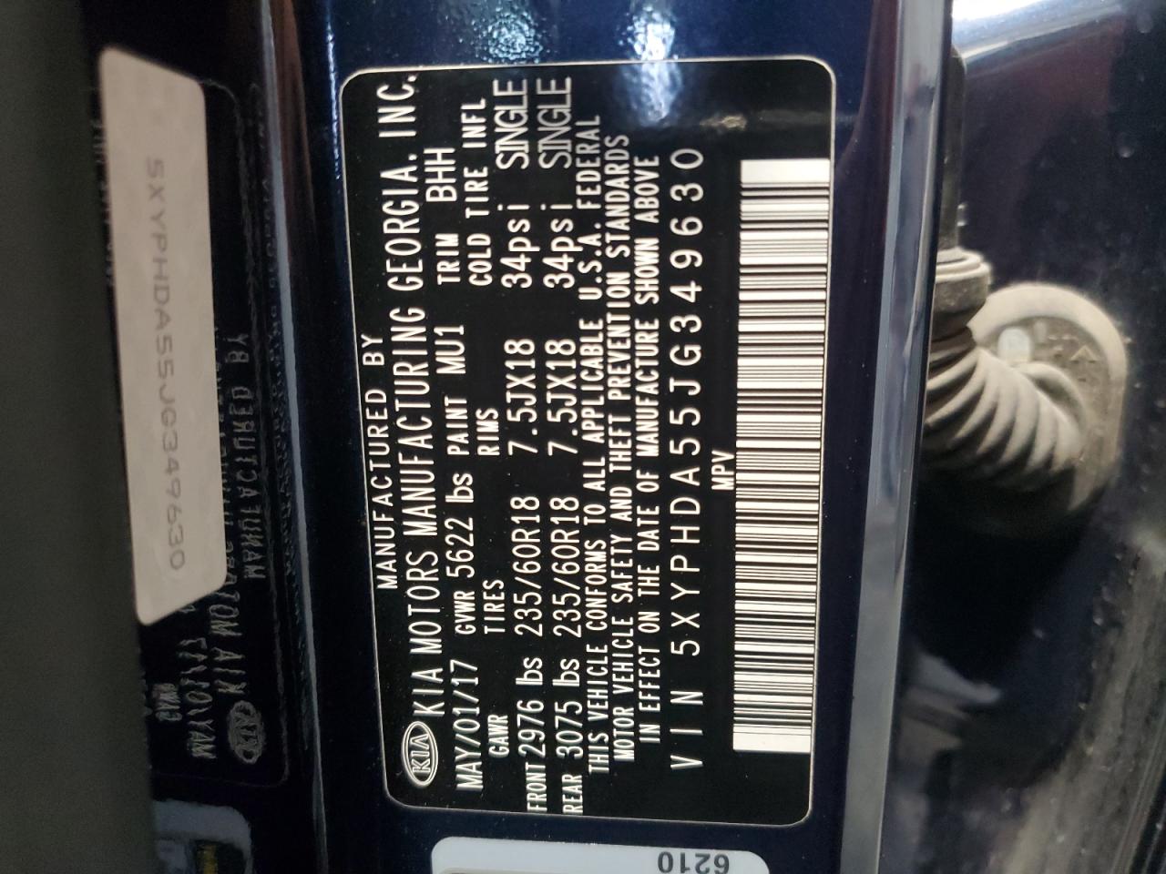 2018 Kia Sorento Ex VIN: 5XYPHDA55JG349630 Lot: 89846705