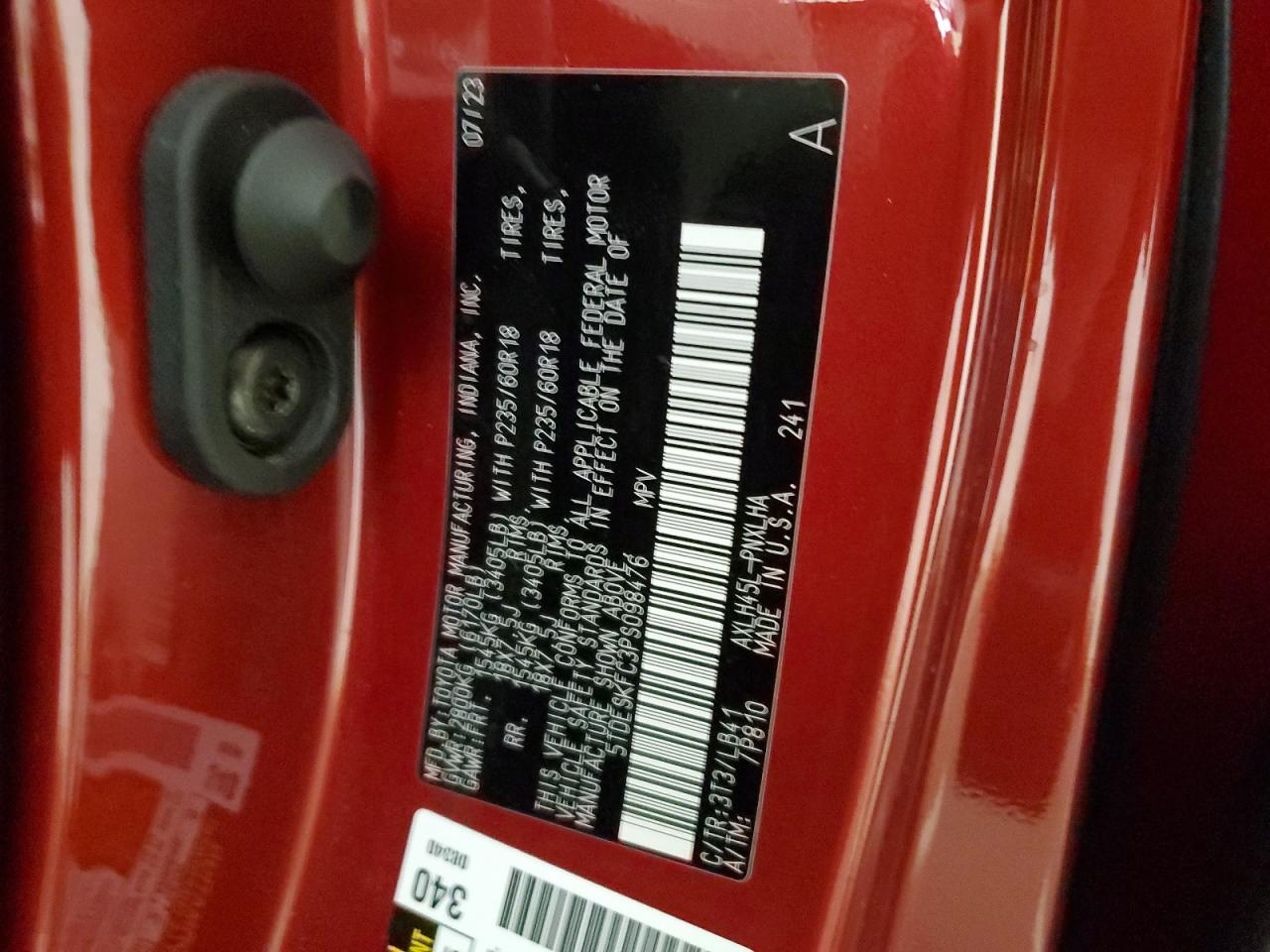 2023 Toyota Sienna Limited VIN: 5TDESKFC3PS098476 Lot: 85676095