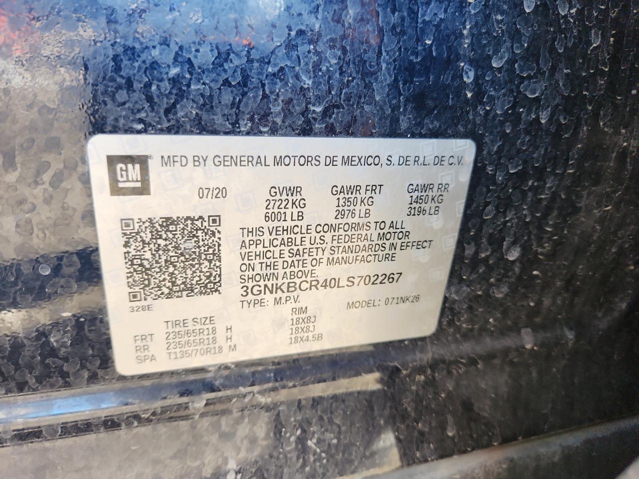 2020 Chevrolet Blazer 2Lt VIN: 3GNKBCR40LS702267 Lot: 84461325