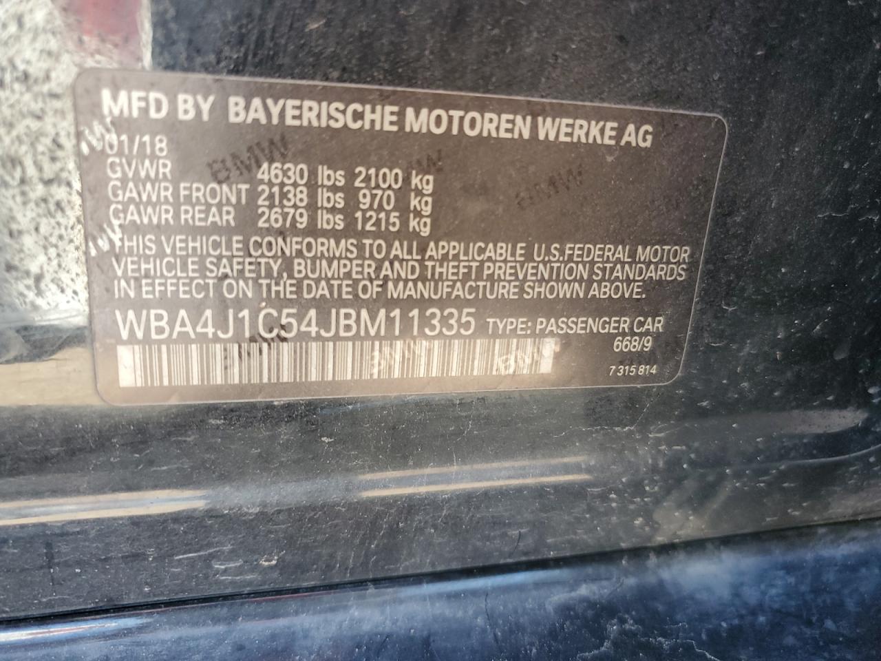 2018 BMW 430I Gran Coupe VIN: WBA4J1C54JBM11335 Lot: 87413735