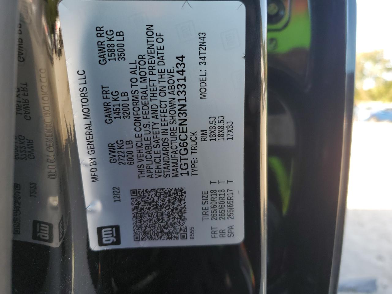2022 GMC Canyon Elevation VIN: 1GTG6CEN3N1331434 Lot: 82230135
