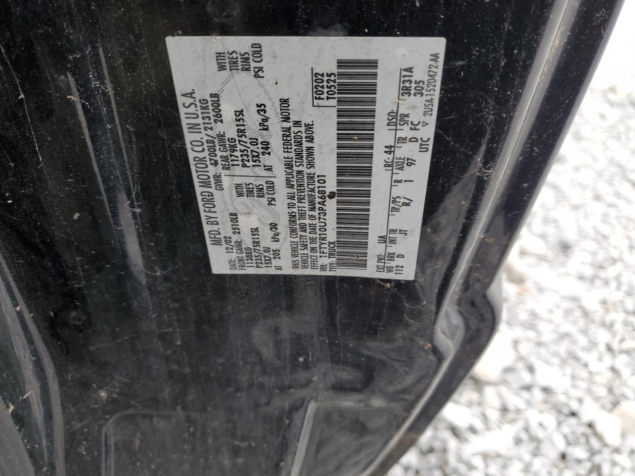 2003 Ford Ranger VIN: 1FTYR10U73PA68101 Lot: 87311495