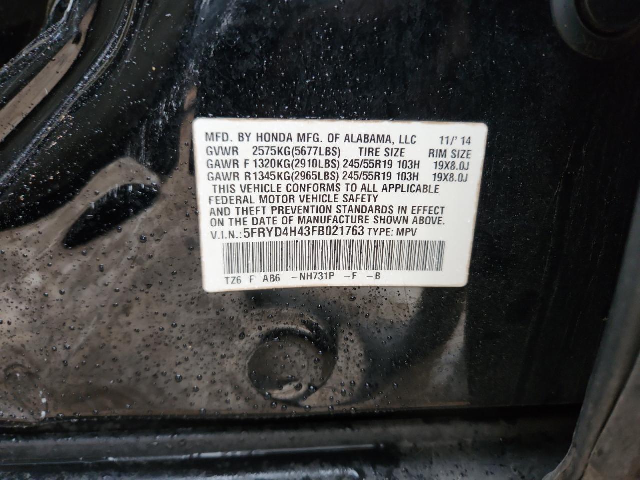 2015 Acura Mdx Technology VIN: 5FRYD4H43FB021763 Lot: 90494495