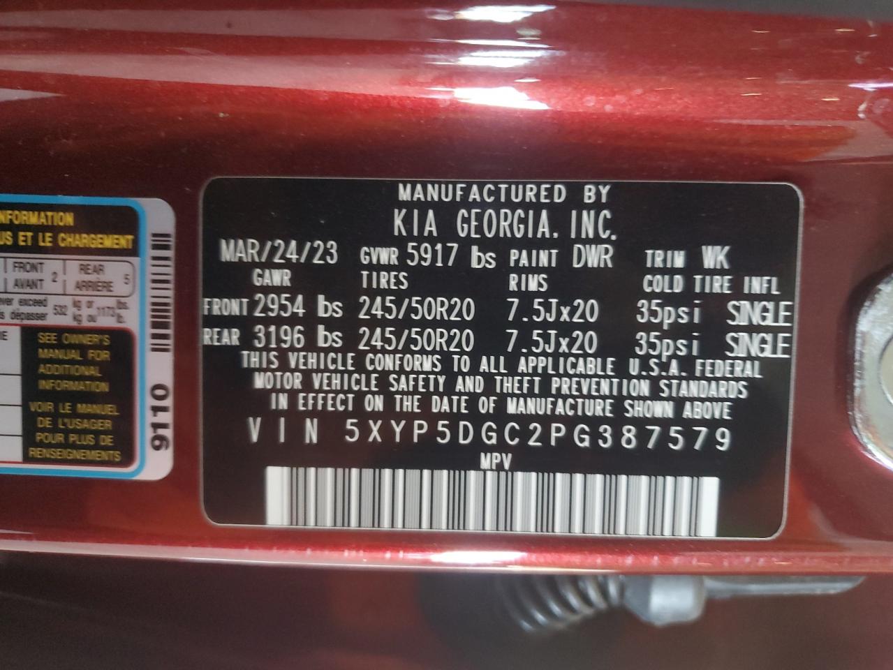 2023 Kia Telluride Sx VIN: 5XYP5DGC2PG387579 Lot: 90340845