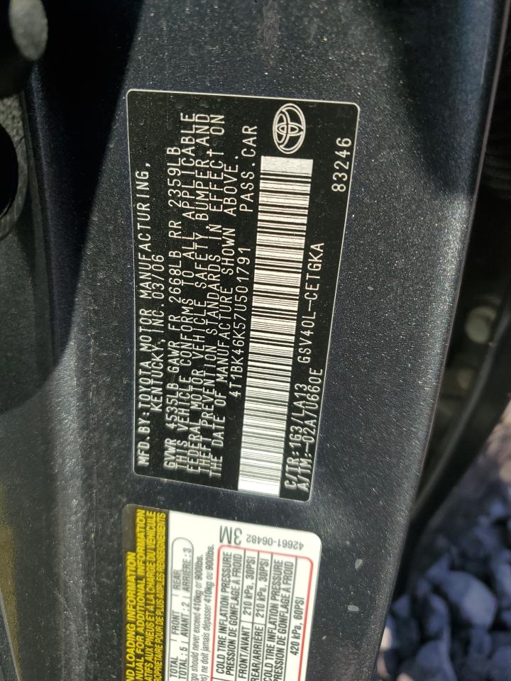 2007 Toyota Camry Le VIN: 4T1BK46K57U501791 Lot: 82189865