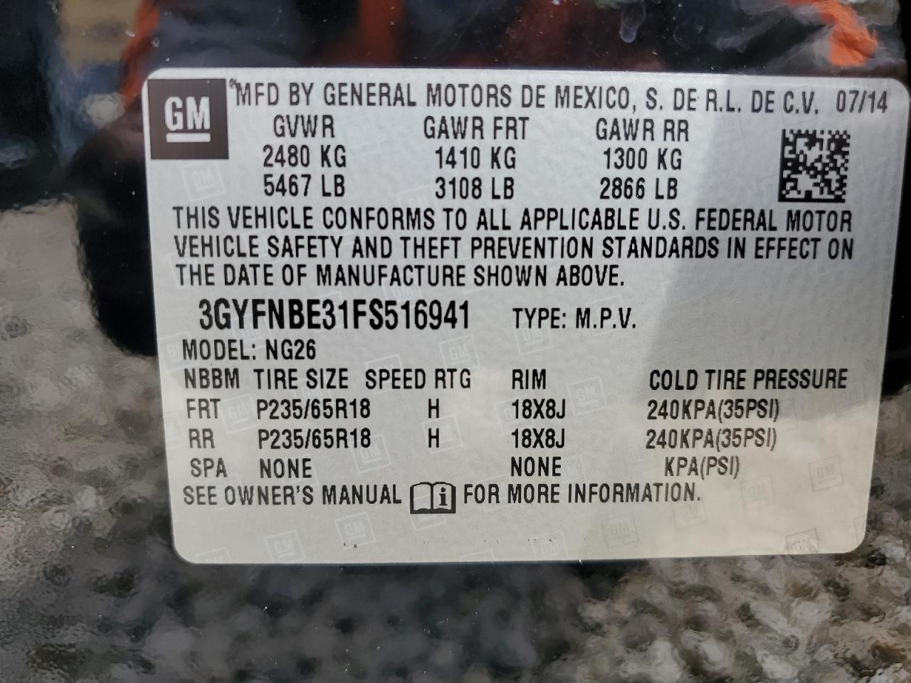 2015 Cadillac Srx Luxury Collection VIN: 3GYFNBE31FS516941 Lot: 84792515