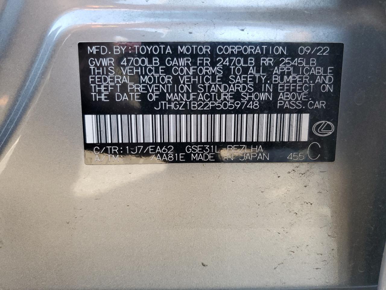 2023 Lexus Is 350 F Sport Design VIN: JTHGZ1B22P5059748 Lot: 85117235