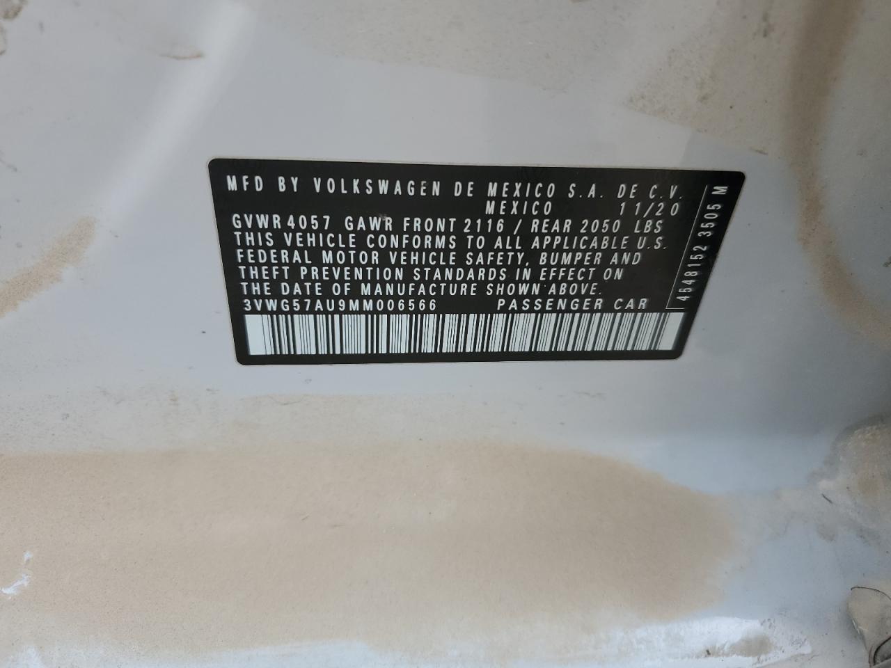 2021 Volkswagen Golf VIN: 3VWG57AU9MM006566 Lot: 84551905