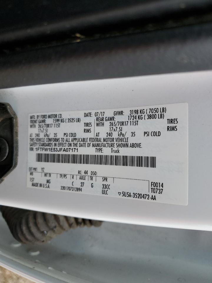 2018 Ford F150 Supercrew VIN: 1FTFW1E53JFA07171 Lot: 85166985