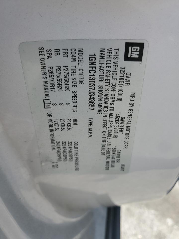 2007 Chevrolet Tahoe C1500 VIN: 1GNFC13037J343657 Lot: 85903815