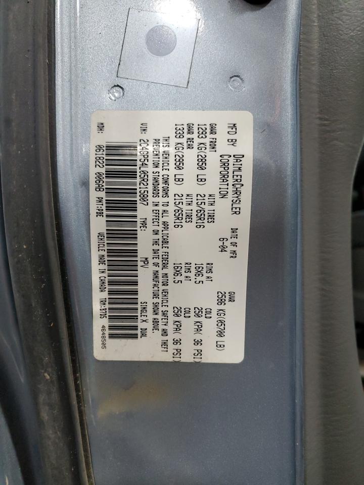 2005 Chrysler Town & Country Touring VIN: 2C4GP54L05R215807 Lot: 84770625