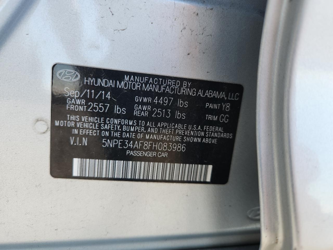 2015 Hyundai Sonata Sport VIN: 5NPE34AF8FH083986 Lot: 85877745