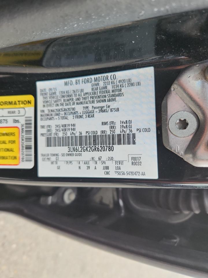 2016 Lincoln Mkz VIN: 3LN6L2GK2GR620780 Lot: 85137275