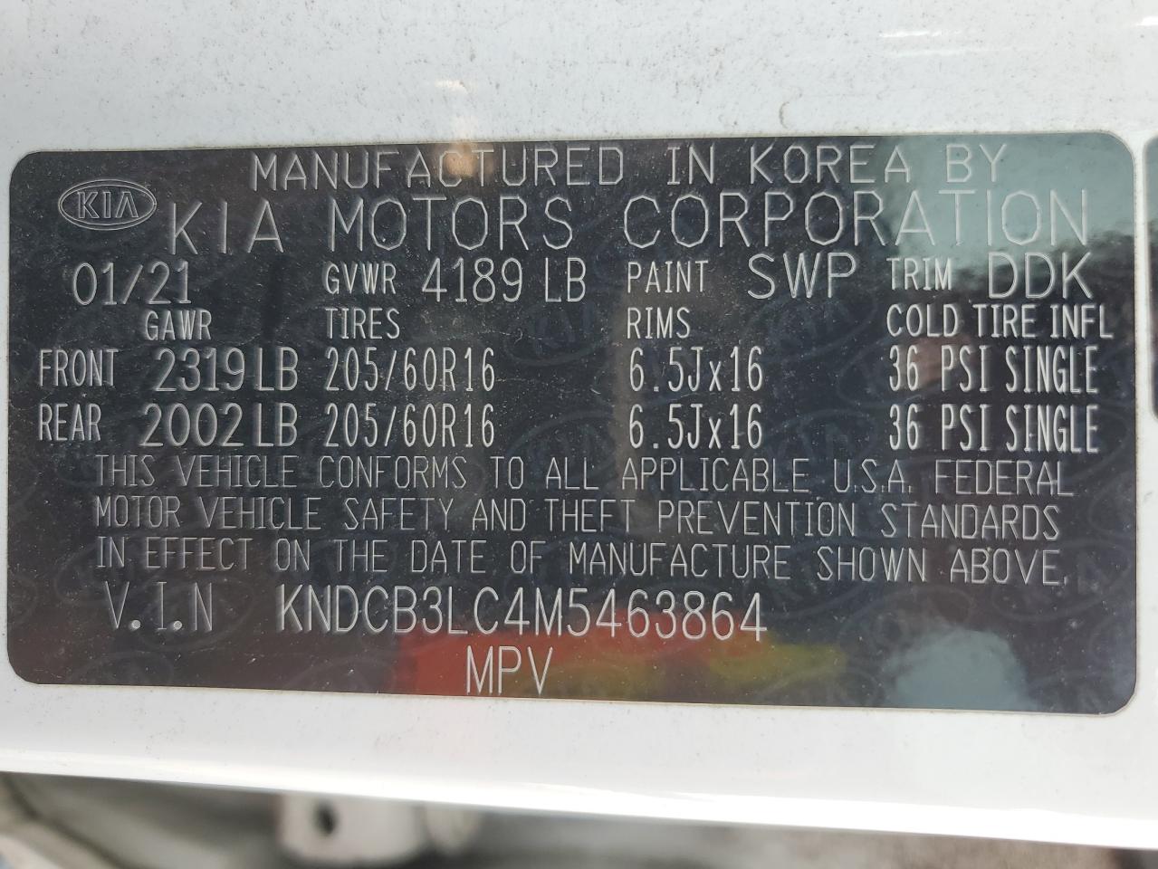 2021 Kia Niro Lx VIN: KNDCB3LC4M5463864 Lot: 87437705