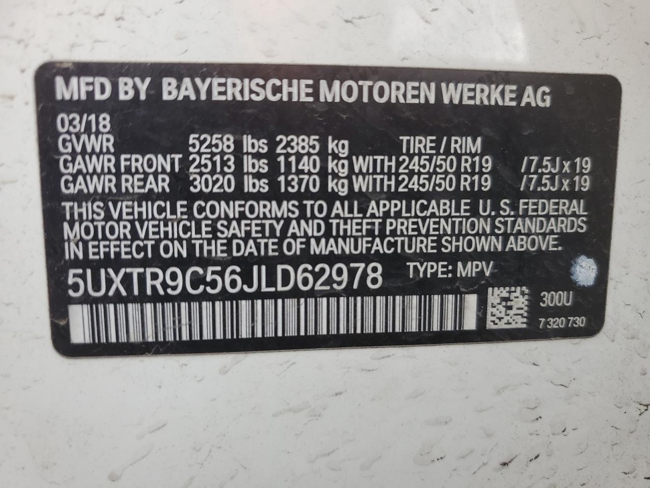 2018 BMW X3 xDrive30I VIN: 5UXTR9C56JLD62978 Lot: 85342945