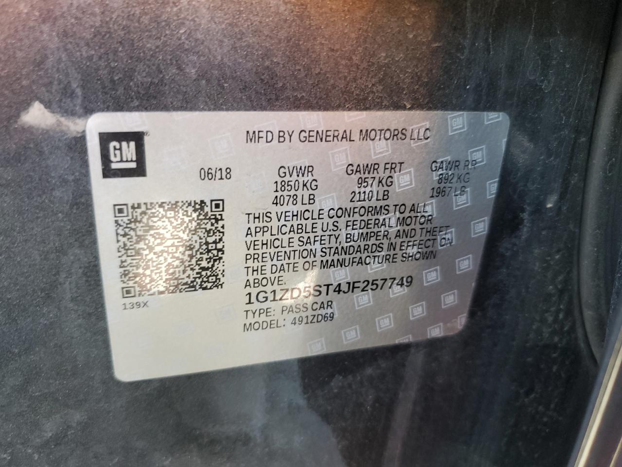 2018 Chevrolet Malibu Lt VIN: 1G1ZD5ST4JF257749 Lot: 86183575