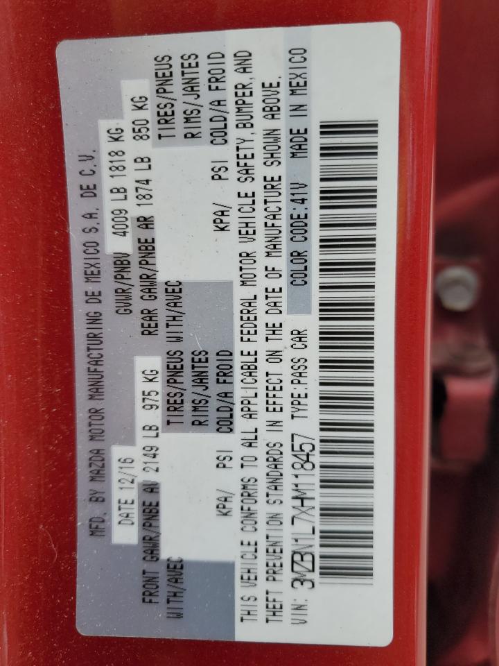 2017 Mazda 3 Touring VIN: 3MZBN1L7XHM118457 Lot: 85387955