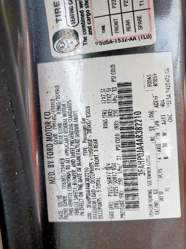 2010 Ford Fusion Sel VIN: 3FAHP0JA4AR382210 Lot: 90446475