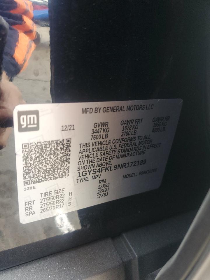 2022 Cadillac Escalade Sport VIN: 1GYS4FKL9NR172189 Lot: 87126055