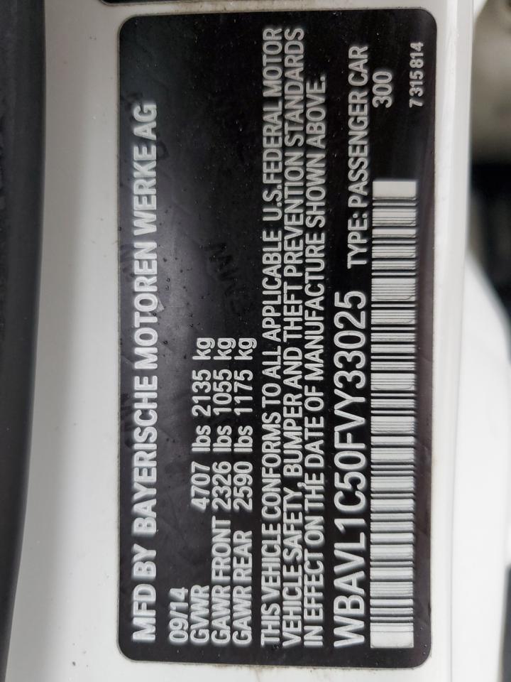 2015 BMW X1 xDrive28I VIN: WBAVL1C50FVY33025 Lot: 90027065