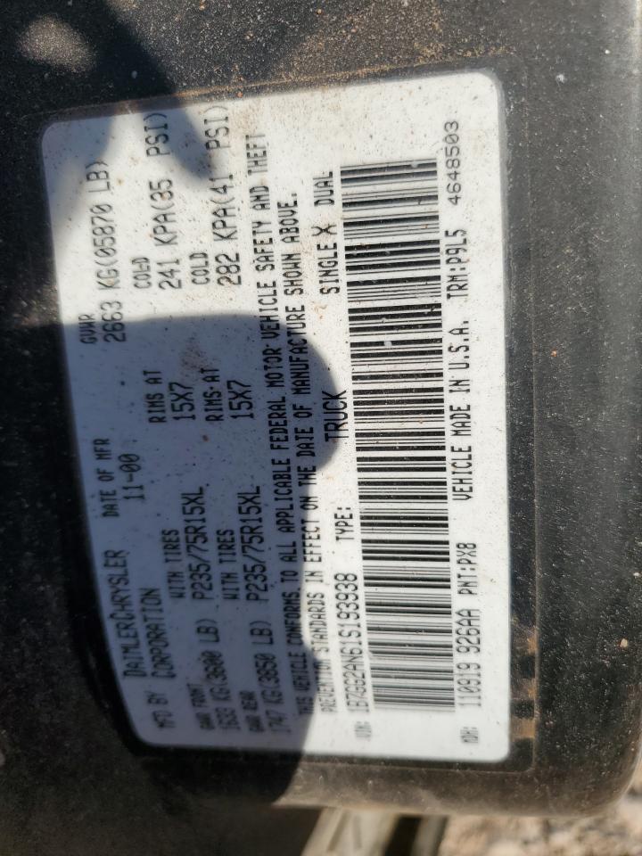 2001 Dodge Dakota Quad VIN: 1B7GG2AN61S193938 Lot: 80804775