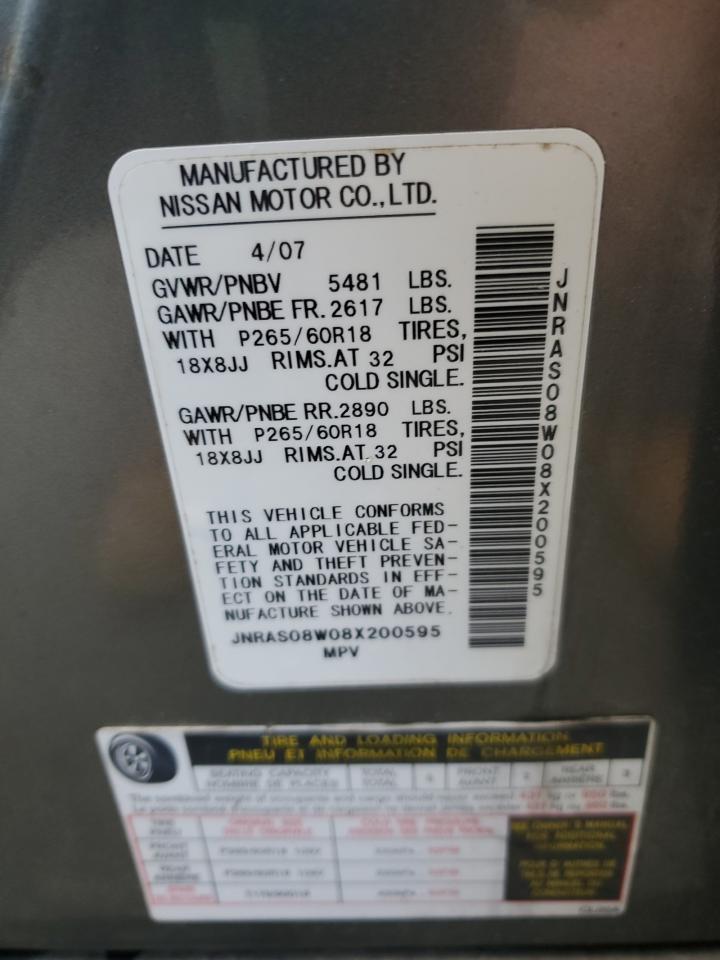 2008 Infiniti Fx35 VIN: JNRAS08W08X200595 Lot: 86287955