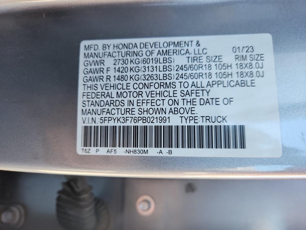 2023 Honda Ridgeline Rtl-E VIN: 5FPYK3F76PB021991 Lot: 82492715