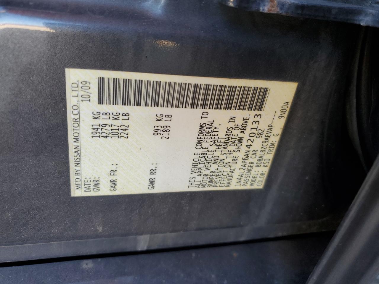 2010 Nissan Altima Base VIN: 1N4AL2AP6AN420133 Lot: 81987375