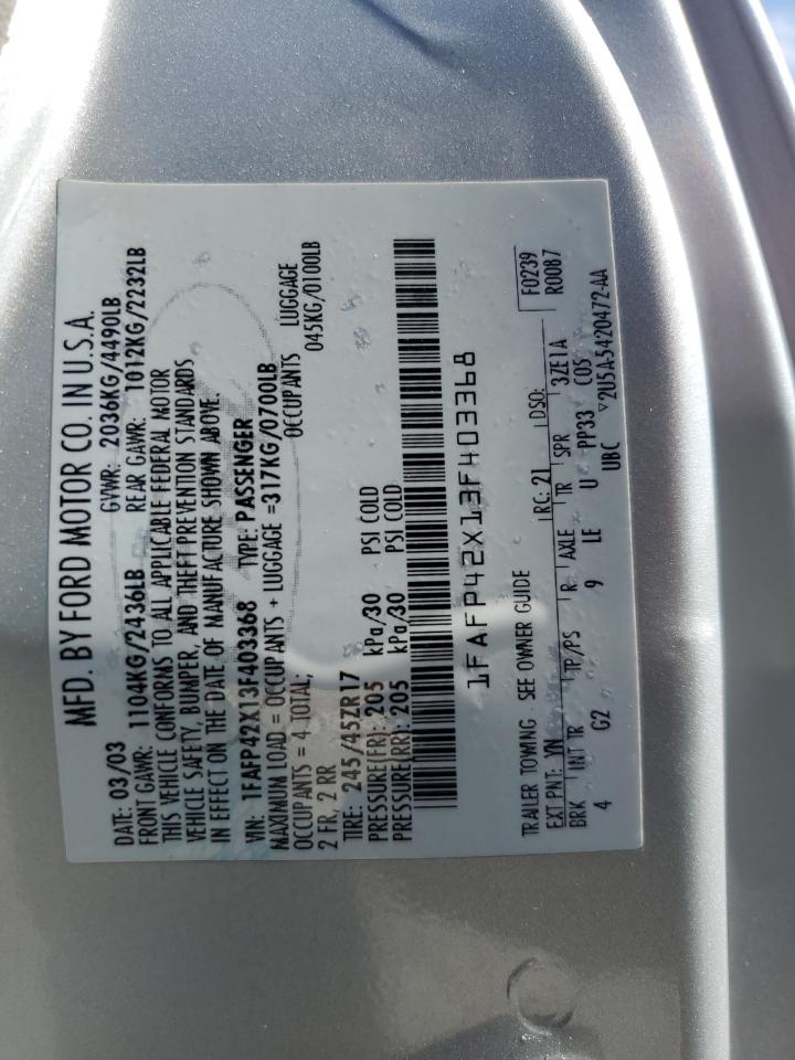 2003 Ford Mustang Gt VIN: 1FAFP42X13F403368 Lot: 85012125