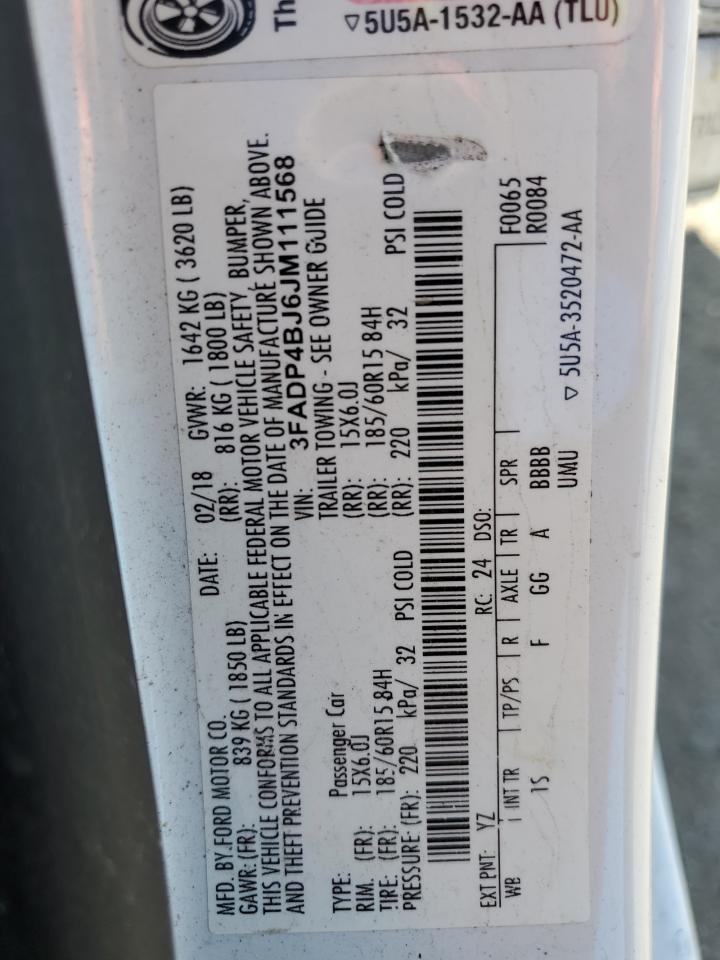 2018 Ford Fiesta Se VIN: 3FADP4BJ6JM111568 Lot: 87185405