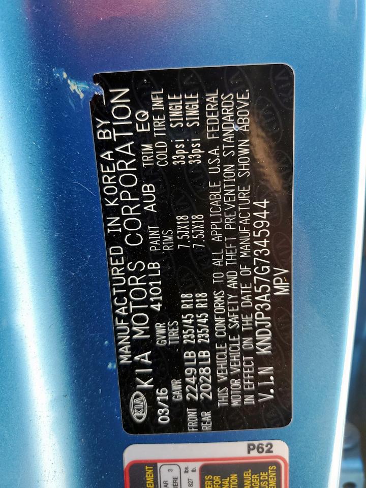 2016 Kia Soul + VIN: KNDJP3A57G7345944 Lot: 81984595