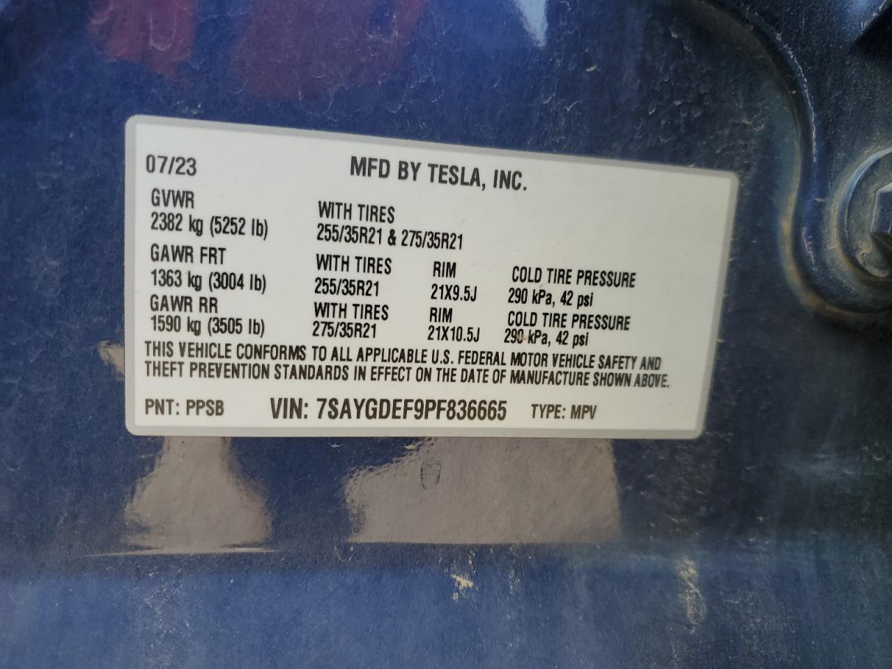 2023 Tesla Model Y VIN: 7SAYGDEF9PF836665 Lot: 86121215