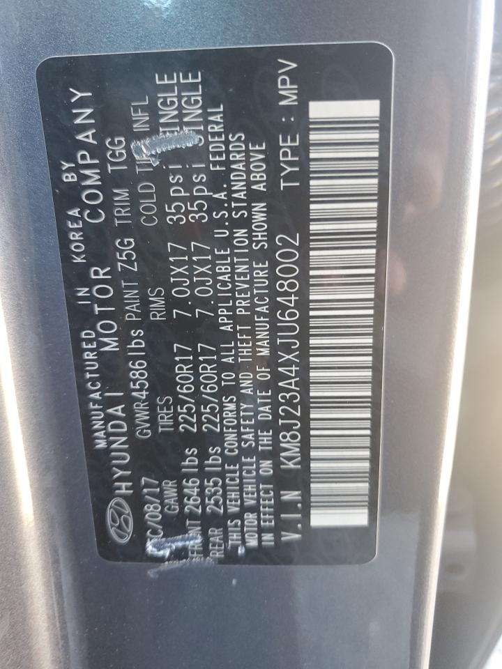 2018 Hyundai Tucson Se VIN: KM8J23A4XJU648002 Lot: 86509625