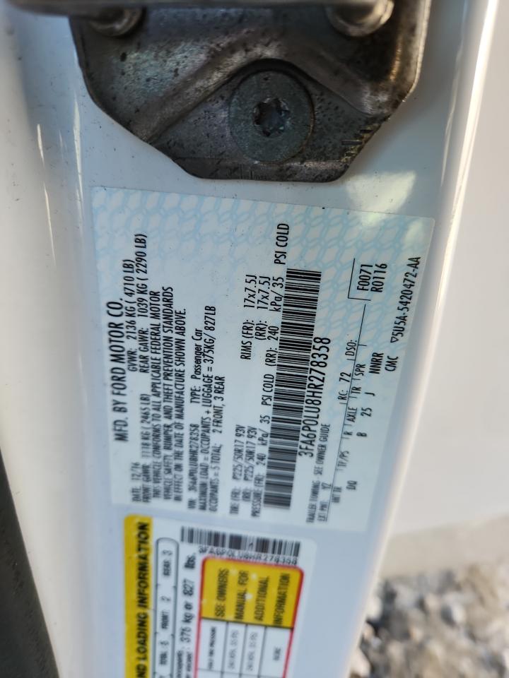 2017 Ford Fusion Se Hybrid VIN: 3FA6P0LU8HR278358 Lot: 91068665