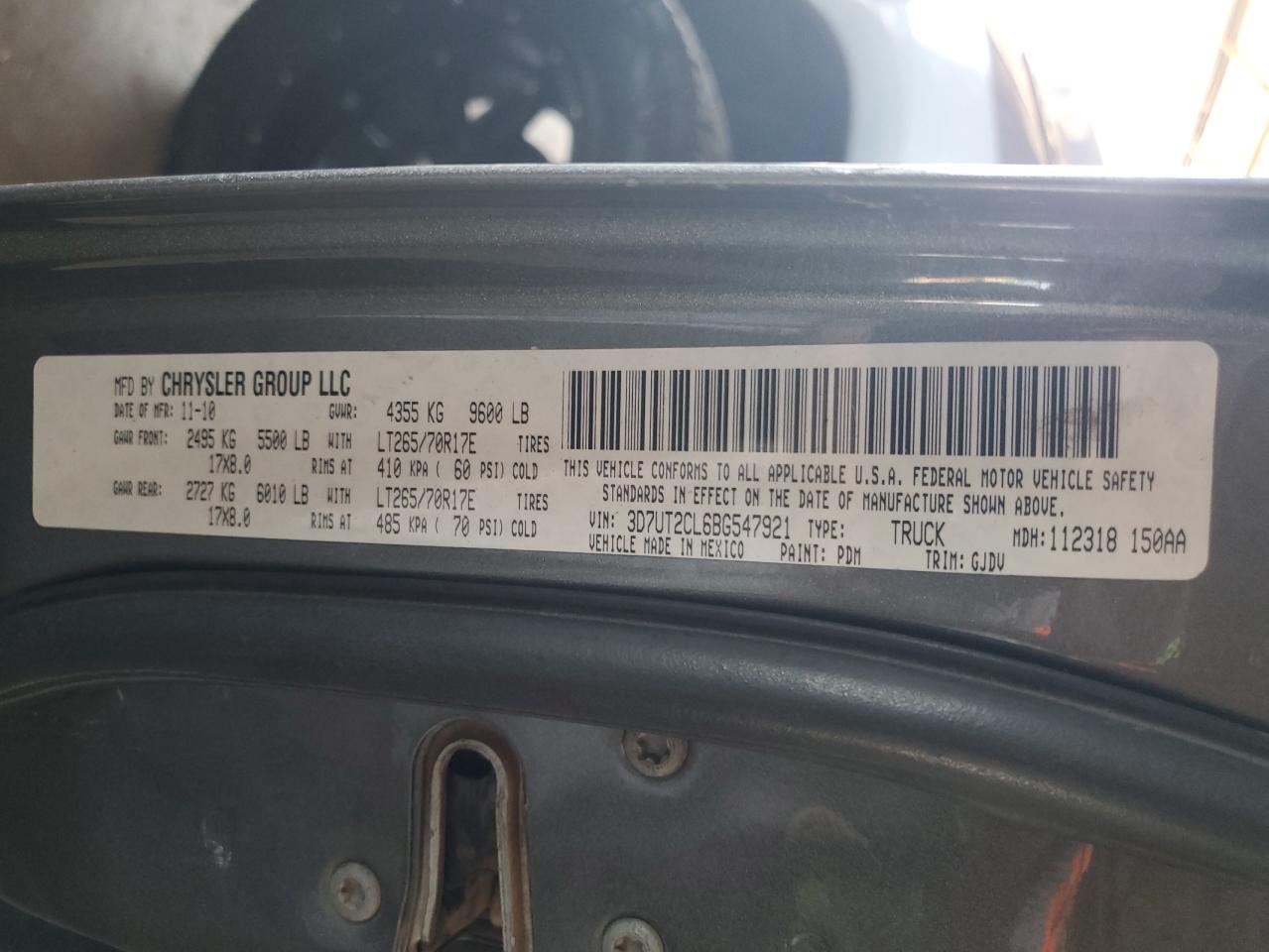 2011 Dodge Ram 2500 VIN: 3D7UT2CL6BG547921 Lot: 86296715