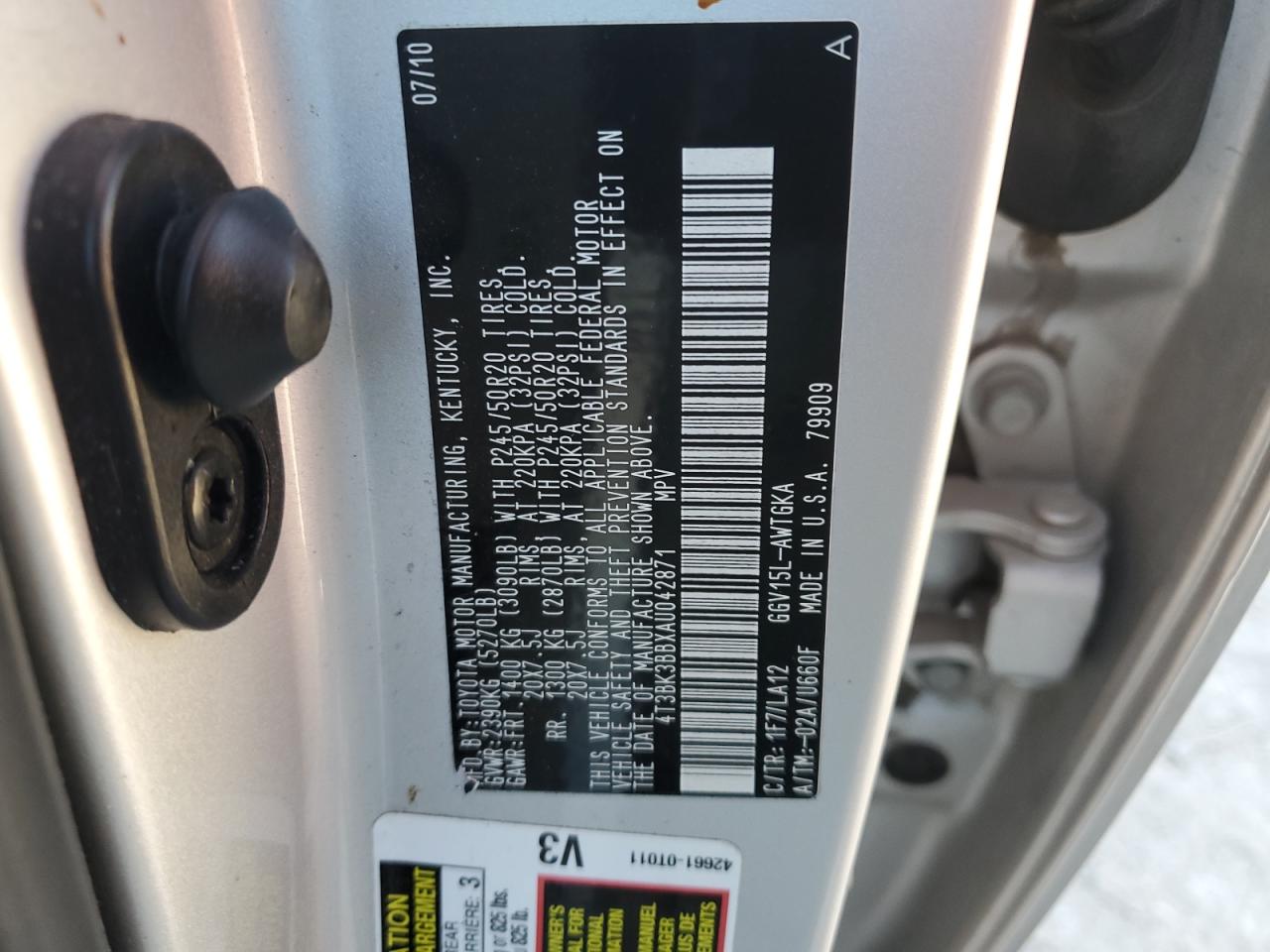 2010 Toyota Venza VIN: 4T3BK3BBXAU042871 Lot: 89455685