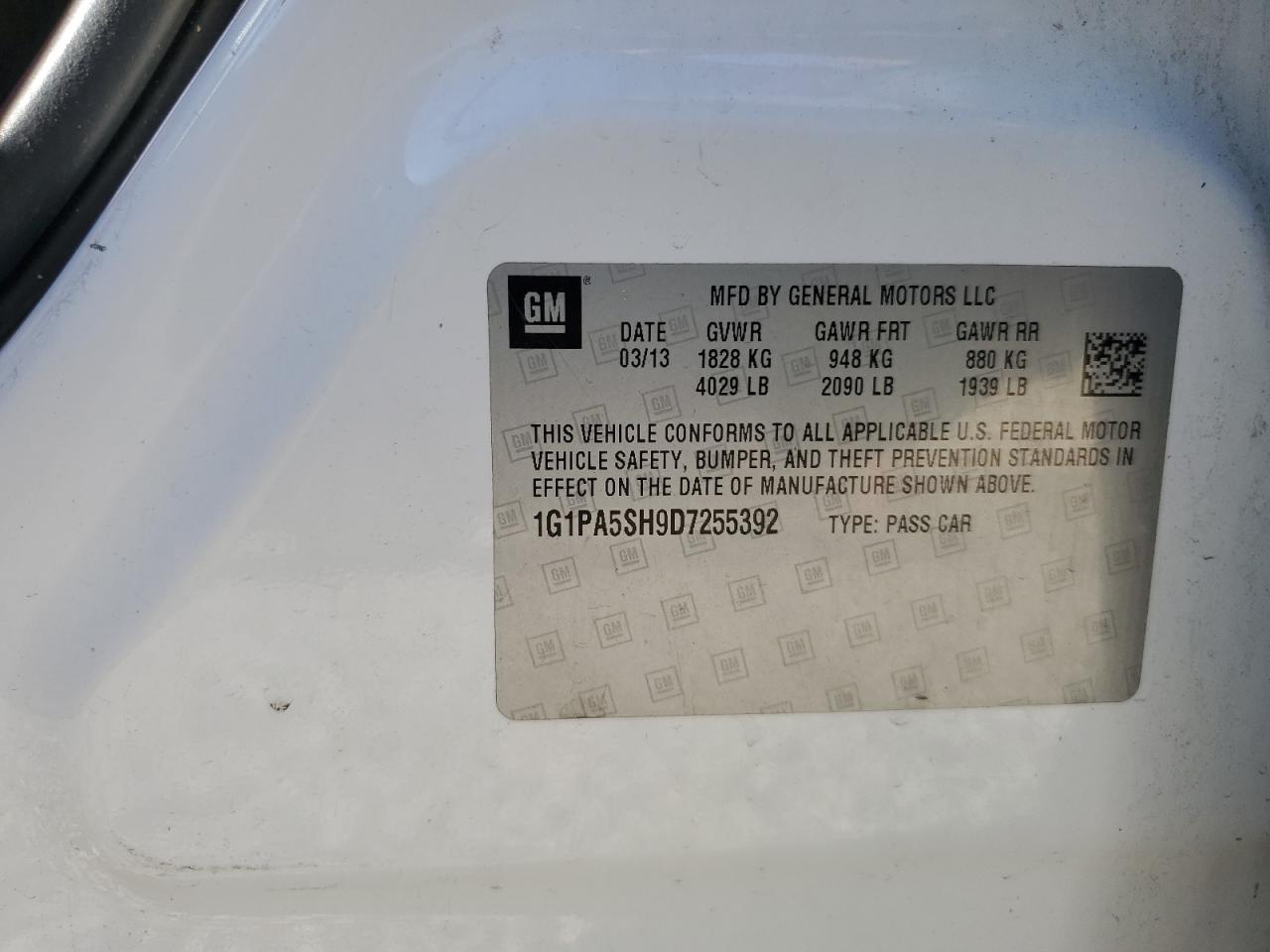 2013 Chevrolet Cruze Ls VIN: 1G1PA5SH9D7255392 Lot: 84260305