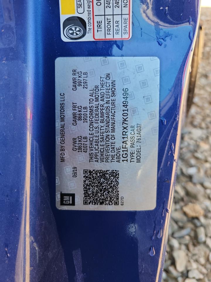 2019 Chevrolet Camaro Ls VIN: 1G1FA1RX7K0149496 Lot: 84610115