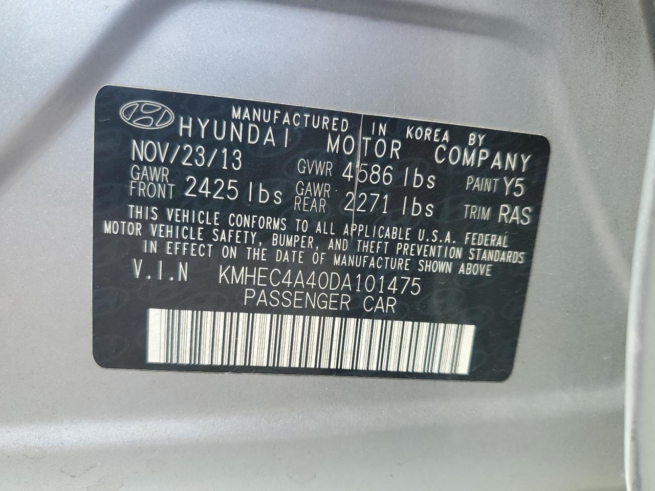 2013 Hyundai Sonata Hybrid VIN: KMHEC4A40DA101475 Lot: 82370555