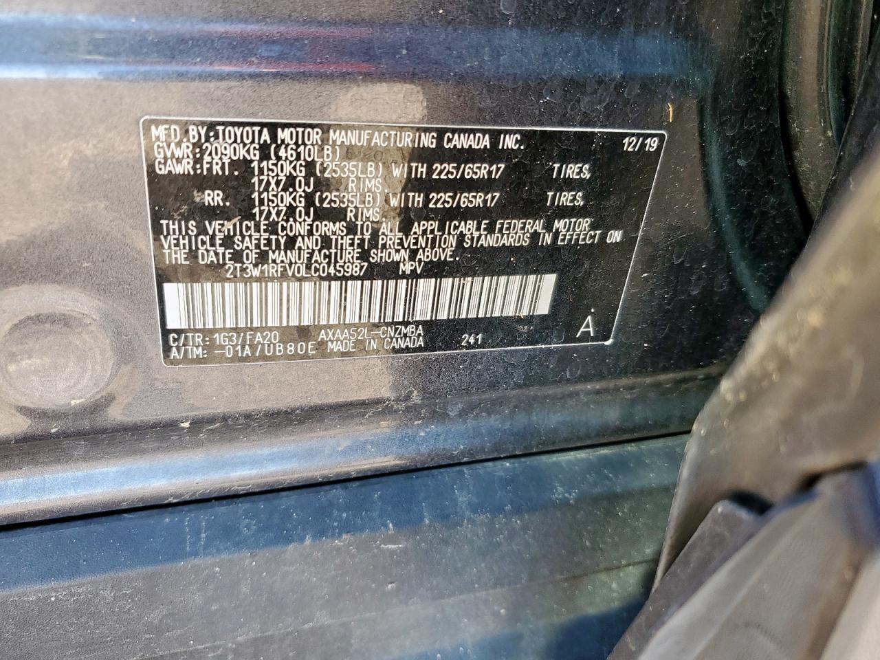 2020 Toyota Rav4 Xle VIN: 2T3W1RFV0LC045987 Lot: 90997045