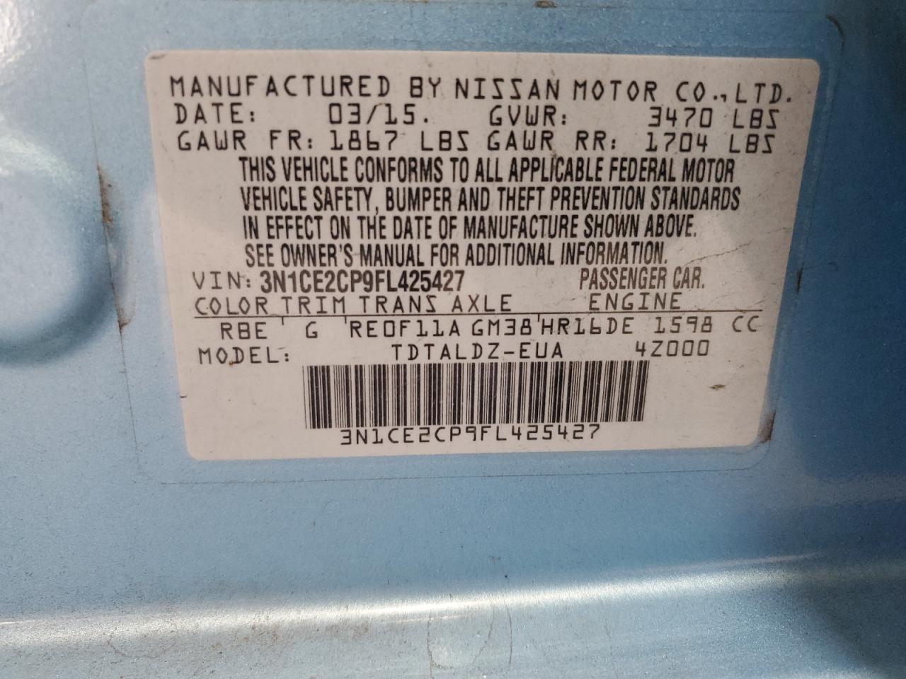 2015 Nissan Versa Note S VIN: 3N1CE2CP9FL425427 Lot: 90444405