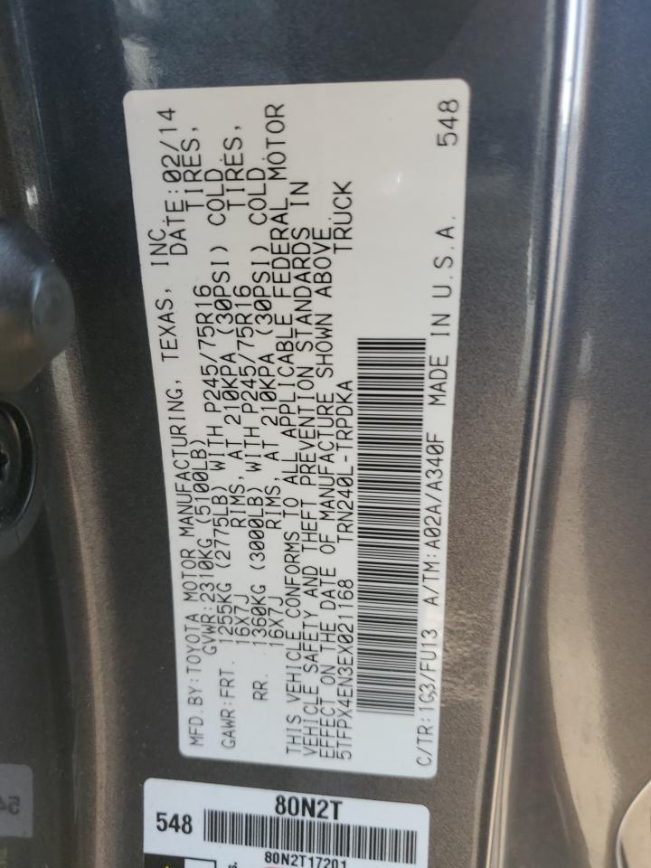 2014 Toyota Tacoma VIN: 5TFPX4EN3EX021168 Lot: 85879145