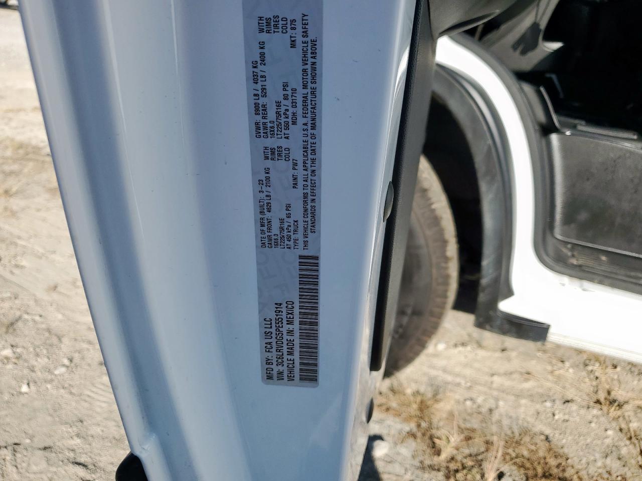 2023 Ram Promaster 2500 2500 High VIN: 3C6LRVDG5PE551914 Lot: 86124375