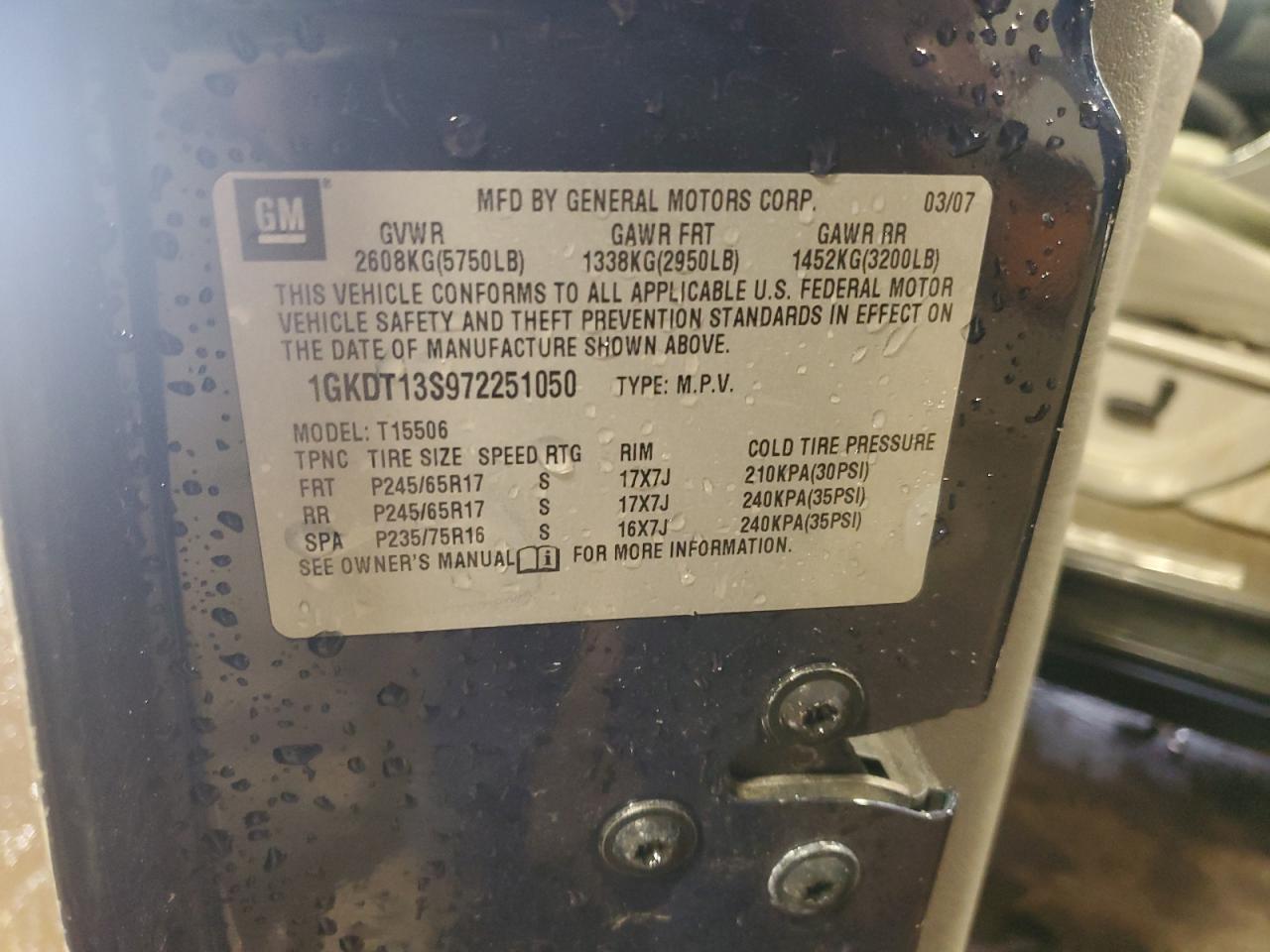 2007 GMC Envoy VIN: 1GKDT13S972251050 Lot: 85417585