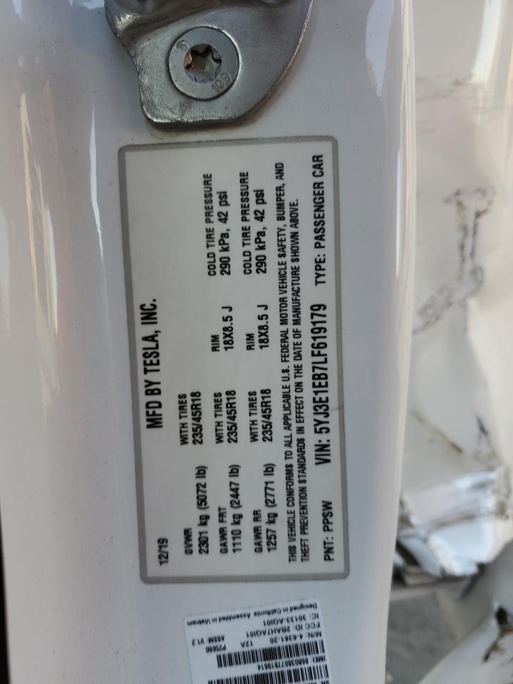2020 Tesla Model 3 VIN: 5YJ3E1EB7LF619179 Lot: 84872915