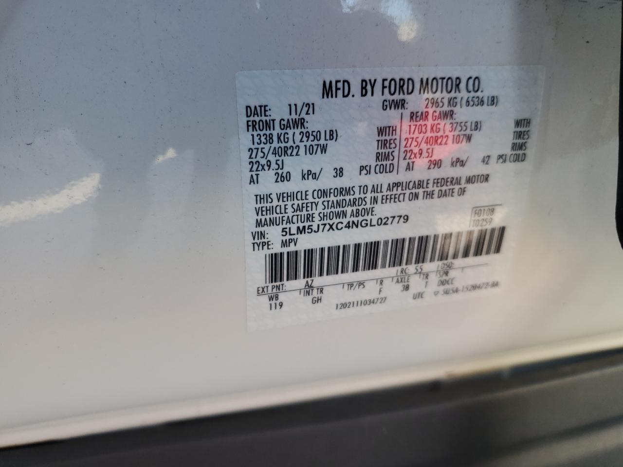 2022 Lincoln Aviator Reserve VIN: 5LM5J7XC4NGL02779 Lot: 93690375