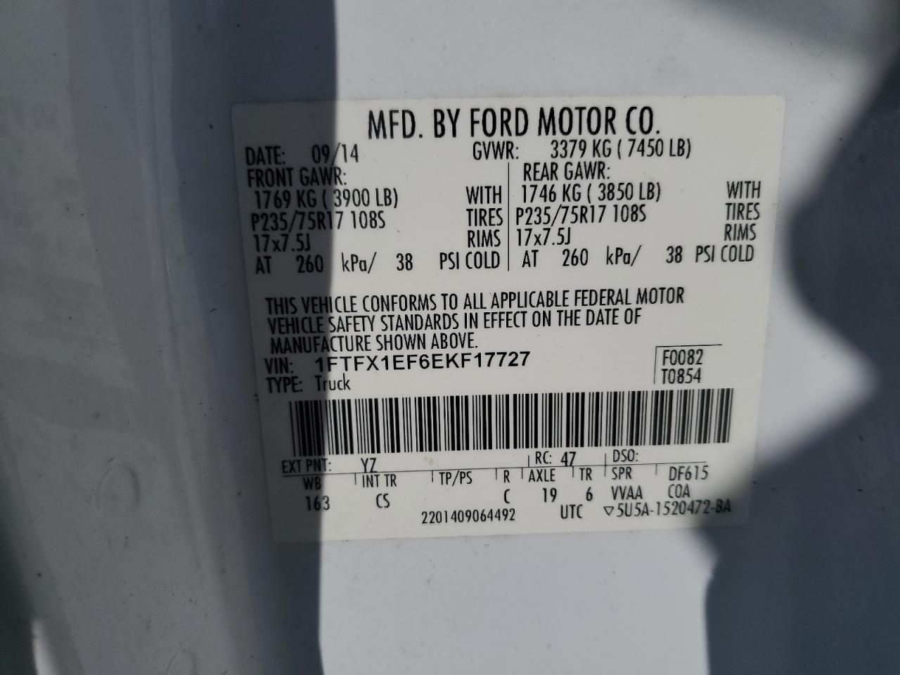 2014 Ford F150 Super Cab VIN: 1FTFX1EF6EKF17727 Lot: 84463195