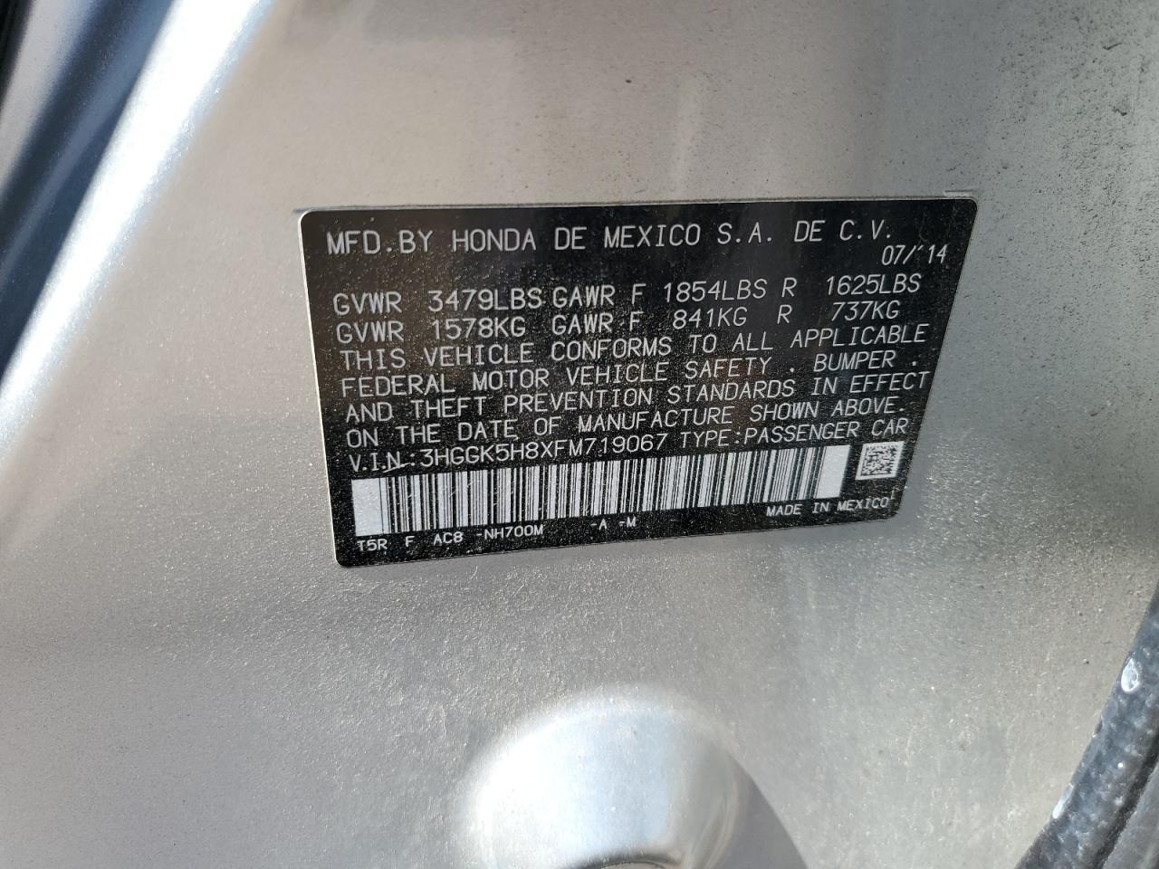 2015 Honda Fit Ex VIN: 3HGGK5H8XFM719067 Lot: 85369475