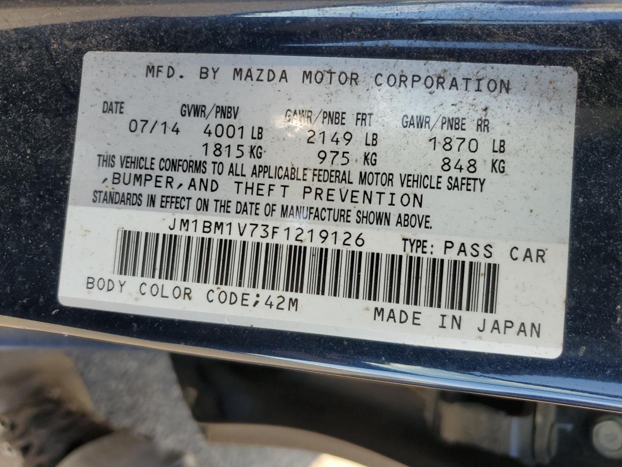 2015 Mazda 3 Touring VIN: JM1BM1V73F1219126 Lot: 86430055