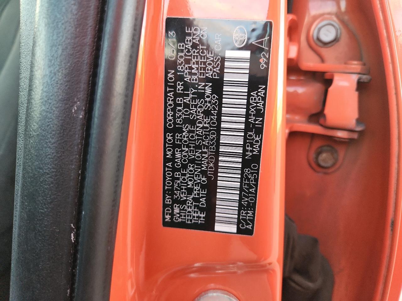 2013 Toyota Prius C VIN: JTDKDTB33D1044239 Lot: 89529045